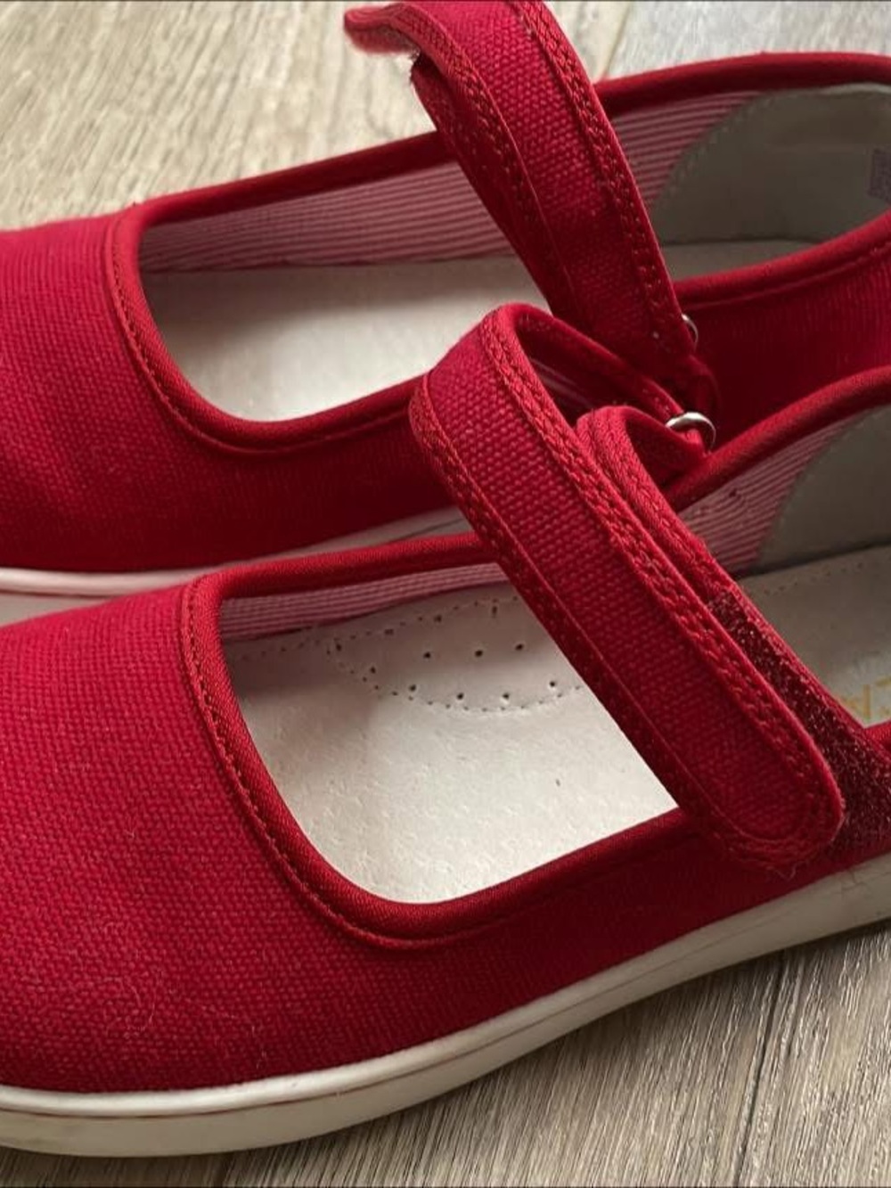 L’Amour Red Mary Jane Canvas Shoes with Hook-and-Loop Strap